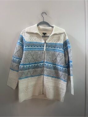 Talbots fair isle zip up sweater medium petite